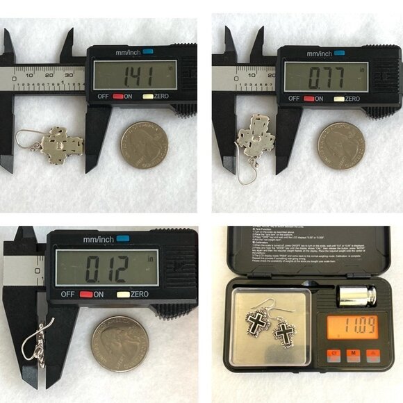 Sterling Silver 925 1.41" Black Enamel Scrollwork Cross Dangle Earrings 11g - Picture 10 of 16